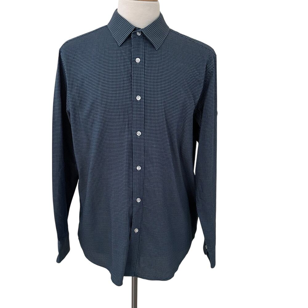 Lucky Brand Men Slim Fit Blue Checkered Long Sleeves Button Front Shirt Size XL